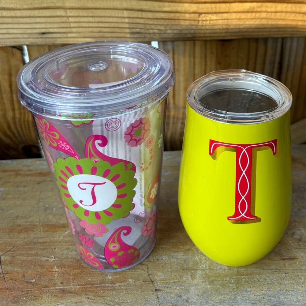 Set of 2 Initial T Monogram Tumblers